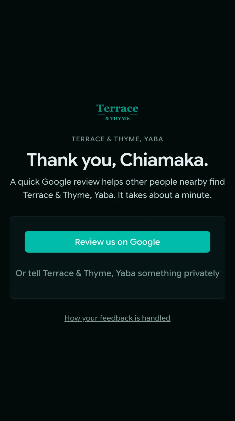 The review request email and the page it opens